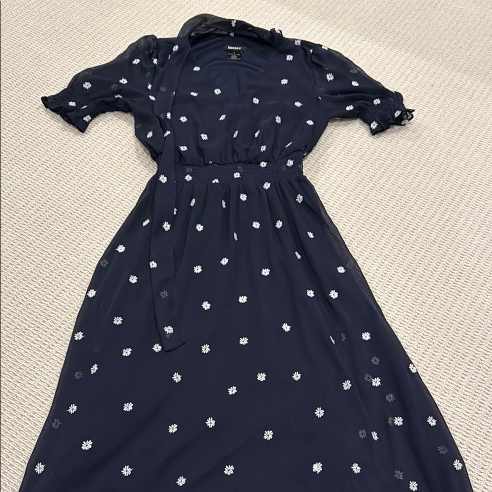 Navy Blue Women’s Dress with White Floral Pattern